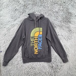 North Face Hoodie Mens Small Gray Spellout Graphic Pullover